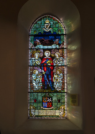 Saint Mulrose Church; window dedicated to Lieutenant Stephen Henry Lewis, killed at Gallipoli in 1915
